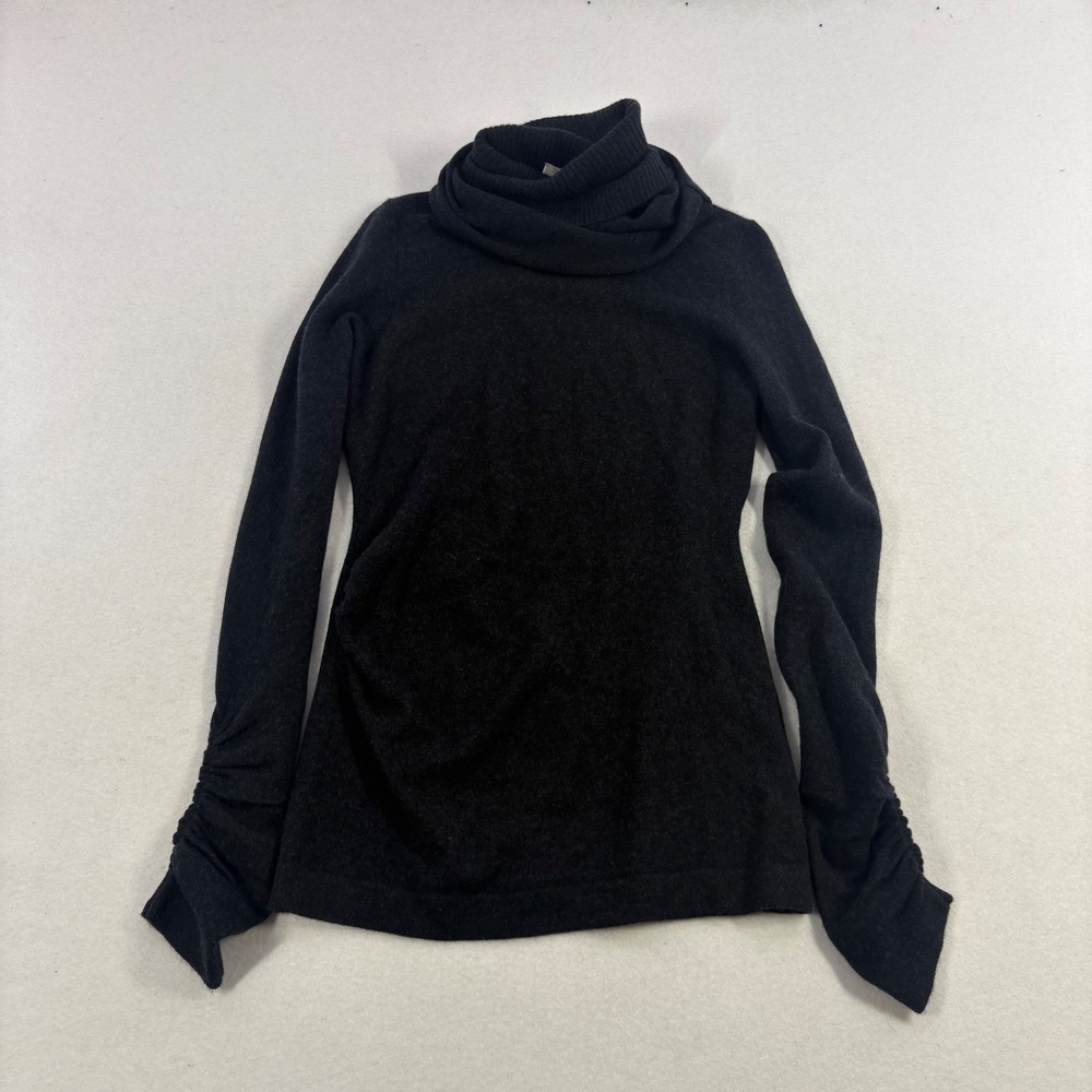 Diane von Furstenberg Turtleneck Women S Black Cashmere Ruched Sleeve Sweater